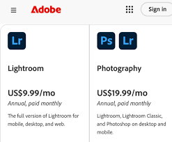 Adobe pricing screen showing the "Annual, paid monthly" terms listed below the monthly price